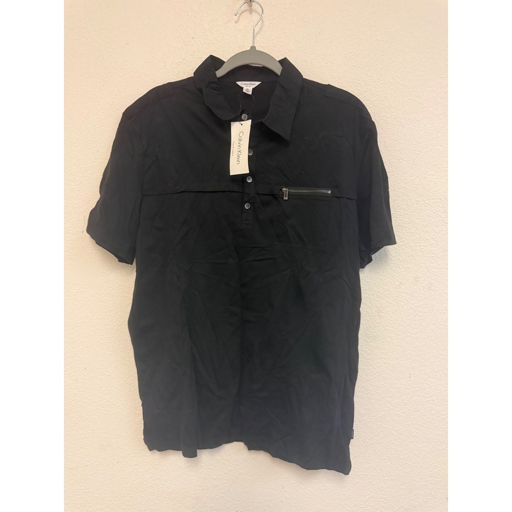 Calvin Klein Liquid Cotton Slim Fit Polo Shirt Black Zip Pocket XL 40X2479